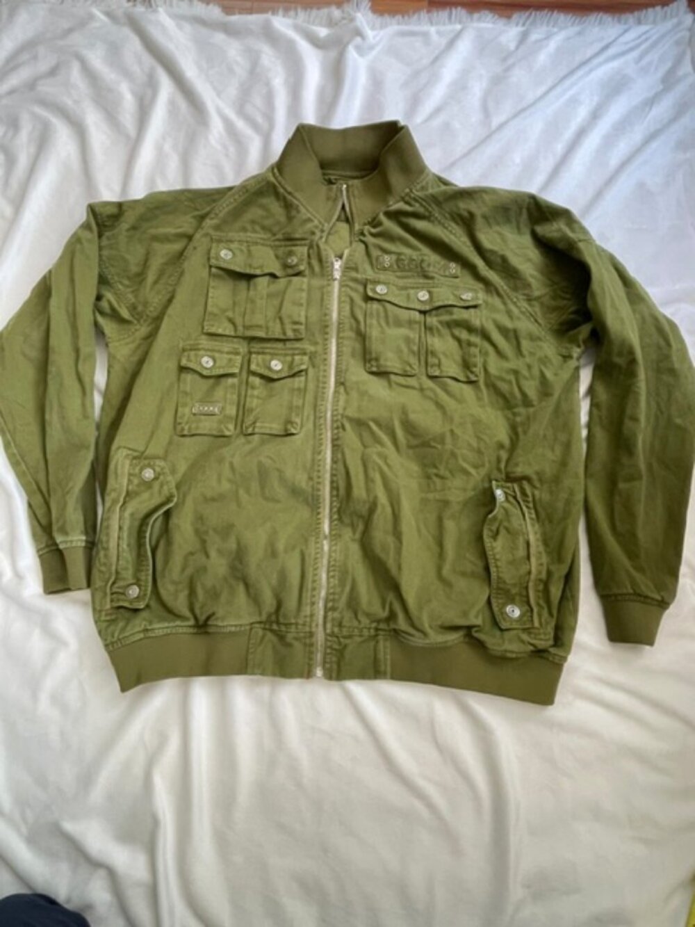 COOGI Men's Zipper Military Utility Jacket, Green Olive Size 2XL